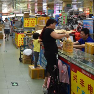 Företagare säljer sina produkter i väldiga elektronikvaruhus i den sydliga metropolen Shenzhen. Största delen av all elektronik tillverkas av privata företag. Försäljare och kunder i elektronikvarus i Kina