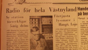 Västra Nyland rapporterar om UKV-sändaren den 15.9.1954. Ett gammalt tidningsurklipp.