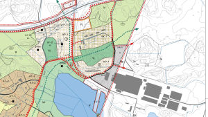 Det här området intill kabelfabriken Prysmian byggs ut till sist. Här planeras småhus och våningshus. Vägen ut till stamväg 51 byggs först i det skedet. En karta över Pickala-Marsudden som delgeneralplaneras.