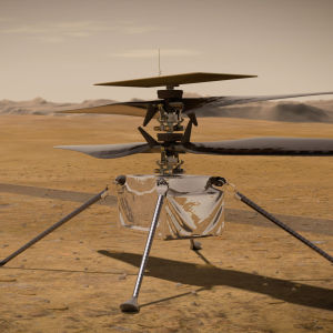 En illustration av minihelikoptern Ingenuity som placerades på planeten Mars den 4 april 2021.
