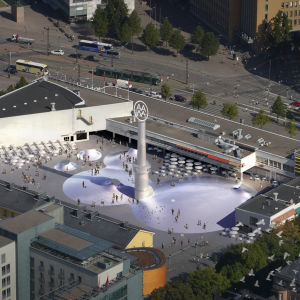 Amos Rex, havainnekuva tulevasta museosta. Lasipalatsin aukio ylhäältä