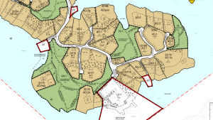 Förslaget till detaljplan för Grankulla stad. Fridhemsberget finns mitt på udden med beteckningen A1. Största delen av Grankulla stads marker består som grönområde, Villa Frosterus finns längst till vänster på udden. förslag till detaljplan för Sökö udd