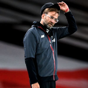Liverpools tränare Jürgen Klopp var frustrerad. Liverpools tränare Jürgen Klopp under matchen mot Arsenal.