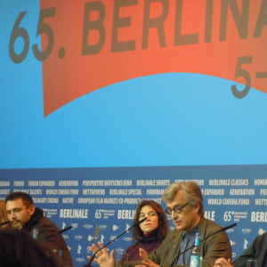 James Franco, Charlotte Gainsbourg och Wim Wenders under den senaste filmens presskonferens. presskonferens under Berlinale-festivalen.