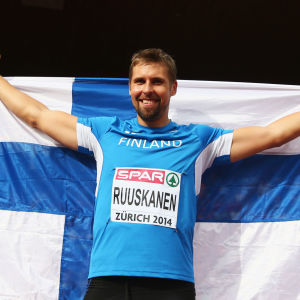 Antti Ruuskanen tuuletti EM-kultaa Zürichissä 2014.