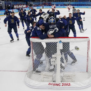 Finland firar OS-guld 2022.