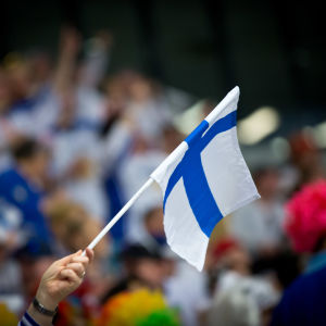 Finlands flagga, ishockey-VM 2018.