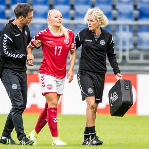 Line Jensen skadade sig i semifinalen mot Österrike. Line Jensen skadade sig i semifinalen mot Österrike.