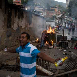 Protester i Venezuelas huvudstad Caracas efter ett mindre kuppförsök i januari 2019