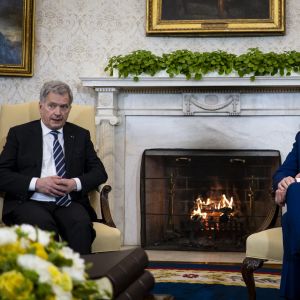 Suomen presidentti Sauli Niinistö vieraili Valkoisessa talossa ja neuvotteli turvallisuuspolitiikasta Yhdysvaltain presidentin Joe Bidenin kanssa perjantaina, 4.3.2022.