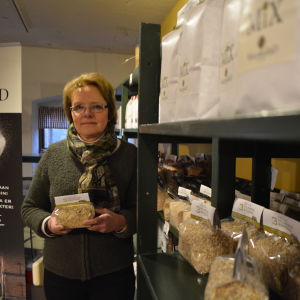 Kristina Creutz från Malmgård visade upp sina produkter i Frankrike. Kristina Creutz på Malmgård.