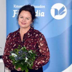 Ann-Luise Bertell på Finlandianomineringstillfället 2020.