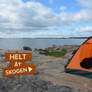 Helt åt skogen sätter upp ett tält