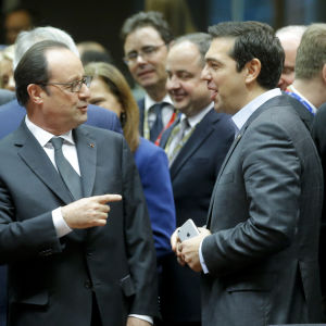 Francois Hollande och Alexis Tsipras på EU:s toppmöte i Bryssel