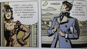 Corto ja Esmeralda, jonka poskeen on tatuoitu ruutu, hertta, pata ja risti. Tango, 1985. Corto Maltese ja Esmeralda. Tango, 1985.