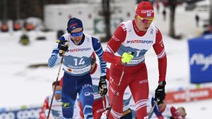 Iivo Niskanen hack i häl på Aleksandr Bolsjunov. Iivo Niskanen hack i häl på Aleksandr Bolsjunov på herrarnas femmil.