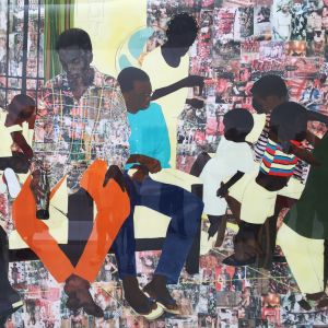 Verk av Njideka Akunyili Crosby som är född i Nigeria och arbetar i Los Angeles. Målning av Njideka Akunyili Crosby på venedigbiennalen 2019.