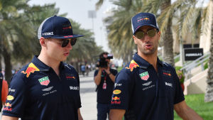 Max Verstappen och Daniel Ricciardo. Max Verstappen och Daniel Ricciardo pratar med varandra