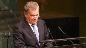 Sauli var inte president då han föddes. President Sauli Niinistö talar vid FN-konferens i New York den 25 september 2015.