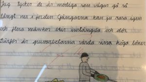 En text från Anderssons barndom handlar om gruvarbete. Text i skönskrift om gruvarbetare.