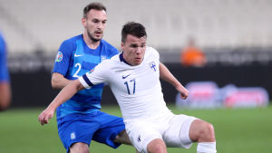 Skrabb har spelat 14 landskamper. Simon Skrabb i kvalmatch mot Grekland 2019.