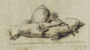 Olof den heliges hjälm och sporrar, illustration Erik Dahlbergh i verket Suecia antiqua et hodierna. Olof den heliges hjälm och sporrar, illustration Erik Dahlbergh i verket Suecia antiqua et hodierna.