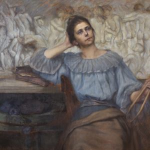 Porträtt av skulptören Sigrid af Forselles av Ida A. Fielitz. af Forselles levde djupt i den spiritualistiska världen och ansåg sig kunna samtala med andar. Porträtt av skulptören Sigrid af Forselles av Ida A. Fielitz.