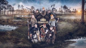 Eränkävijät 5. kauden markkinointikuva. Kauden henkilöt soisen luonnon keskellä kiväärit kädessä. Keskellä sarjan logo.