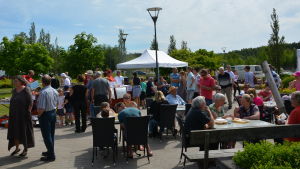 Många besökare på potatisfestivalen som njöt av utbudet. Folkmassa på potatisfestivalen De Vita Päron i Nagu.
