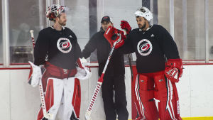 James Reimer och Petr Mrazek har delat på målvaktsspaden i Carolina. James Reimer och Petr Mrazek har delat på målvaktsspaden i Carolina.