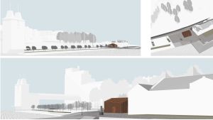 Så här såg den första skissen av servicebyggnaden ut som planeringssektionen behandlade. Nu kommer planen att uppdateras och nya ritningar tas fram. En arkitekt ritning av hur en servicebyggnad intill Kuntsi museum skulle kunna se ut.