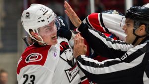 Janne Kuokkanen hör till Carolinas mest lovande juniorer. Janne Kuokkanen i Charlotte Checkers.