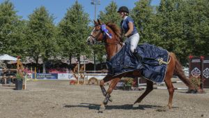 I fjol vann Jessica Aminoff en klasseger i Seahorse week i Hangö. (Arkivbild) En häst spatserar med stolta steg.