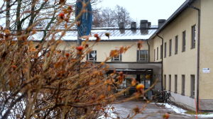 Hälsovårdscentralen i Lovisa, där också bäddavdelningen finns. Arkivbild. Nyponbuske framför byggnad