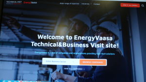 Webbplatsen Techbusinessvaasa.fi. En bild av en datorskärm som visar upp en hemsida för EnergyVaasa.