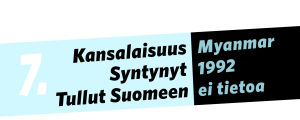 Kansalaisuus: Myanmar, syntynyt: 1992, tullut Suomeen: ei tietoa.