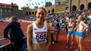 Viivi Lehikoinen i Sverigekampen på stadion i Stockholm Viivi Lehikoinen, HIFK-löpare, Sverigekampen 2015.