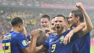Sverige säkrade sin EM-plats efter segern mot Rumänien. Marcus Berg i svenska landslaget.
