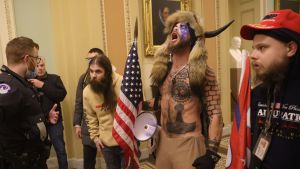 Den här mannen i sin pälsmössa med horn har fått mest uppmärksamhet Demonstrationer i Capitolium