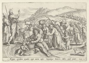Mooses johdattaa heprealaispakolaisia kohti Luvattua maata. Kuvitusta vuonna 1579 julkaistussa kirjassa Thesaurus Sacrarum Historiarum Veteris Testamenti. Raamatun kuvaama eksodus, Mooses johdattaa. Kuvitusta teokseen Thesaurus Sacrarum Historiarum Veteris Testamenti. Antwerpen: Gerard de Jode, 1579.