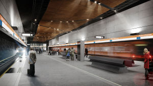Arkitektens illustration av Aalto-universitets metrostation.