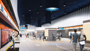 Arkitektens illustration av Björkholmens metroperrong.