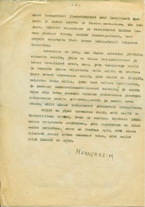 Ylipäällikkö Mannerheimin päiväkäsky 14. maaliskuuta 1940, neljäs sivu.