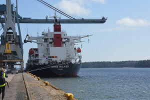 Fartyget Chise Bulker exporterar fodervete från Ingå till Spanien.