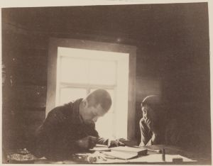 Yrjö Blomstedt kirjoittamassa runoja muistiin runonlaulajanaiselta