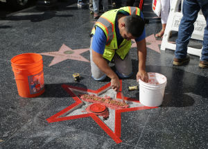 Donald Trumps stjärna på Hollywood Walk of Fame har vandaliserats flera gånger. Hollywood Walk of Fame