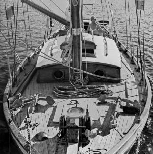Daphne-veneen kokka kohti seuraavaa seikkailua. Nykyisin veneen voi nähdä Turun Forum Marinumissa. göran schildtin alus Daphne