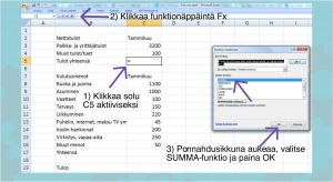 SUMMA-funktio on kätevä yhteenlaskemiseen. Excel kuva 4 - summafunktion käyttäminen