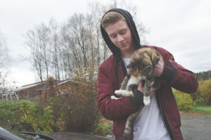 Det är Dennis och hans kompis Oskar som utgör hiphopscenen i Kronoby. Och katten förstås. Dennis Stor tillsammans med en katt som motvilligt blir upplyft.