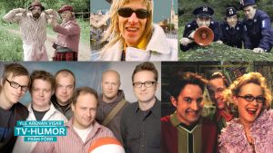 collage av humorprogram på svenska i finlandssvensk tv.